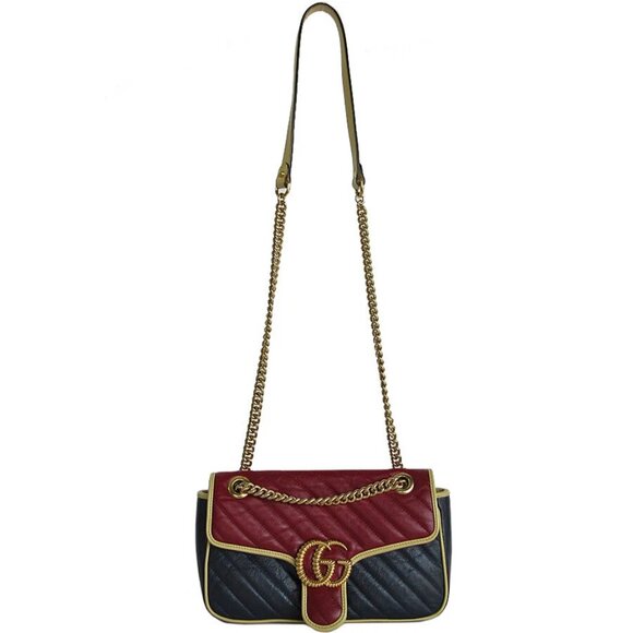 Auth GUCCI GG MarmontShoulder Bag Burgundy/Navy/Gold leather/metal s0033g - Picture 2 of 12